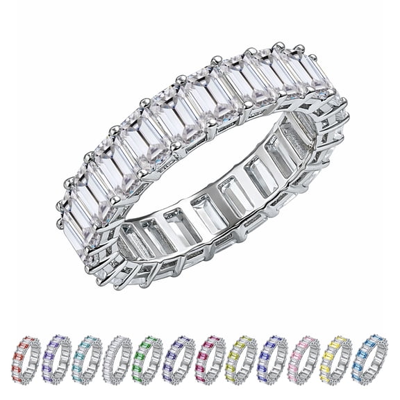 JeenMata 10 Carat Emerald Cut April Birthstone - Multicolor Eternity Wedding Ring - Cubic Zirconia Birthstone Rings for Women in 18K White Gold Plating, Gift for Her