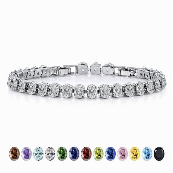 JeenMata 11 TCW April Cubic Zirconia - Oval Cut Birthstone Tennis Bracelet for Women in Eternity Design - White Gold Plating, Female, Adult