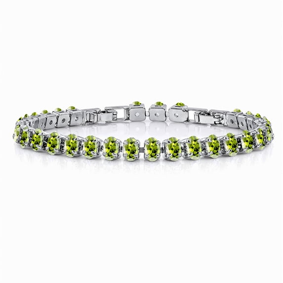 JeenMata 11 TCW August Peridot - Oval Cut Birthstone Tennis Bracelet for Women in Eternity Design - White Gold Plating, Female, Adult