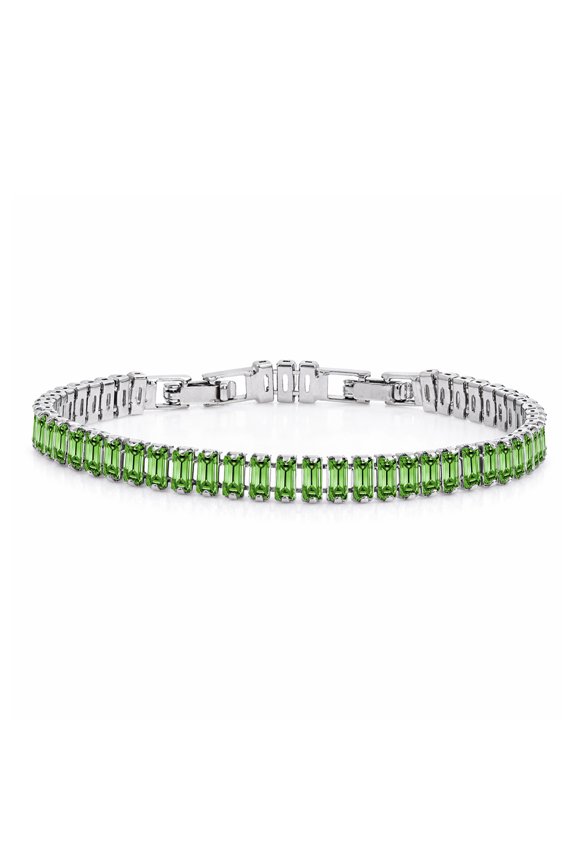11 TCW May Emerald - Emerald Cut Birthstone Tennis Bracelet for Women in Eternity Design - White Gold Plating, Female, Adult