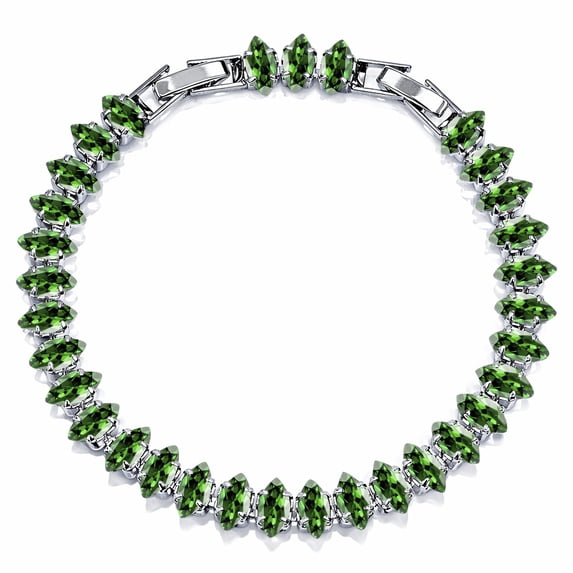 JeenMata 11 TCW May Emerald - Marquise Cut Birthstone Tennis Bracelet for Women in Eternity Design - White Gold Plating, Female, Adult