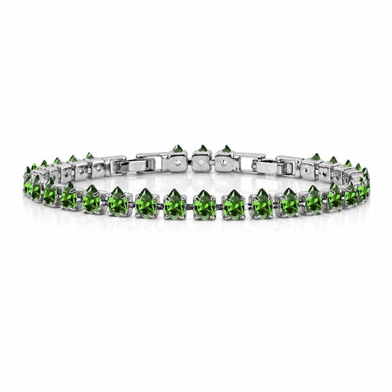 JeenMata 11 TCW May Emerald - Pear Cut Birthstone Tennis Bracelet for Women in Eternity Design - White Gold Plating, Female, Adult