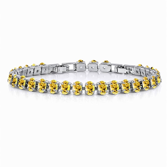 JeenMata 11 TCW November Citrine - Oval Cut Birthstone Tennis Bracelet for Women in Eternity Design - White Gold Plating, Female, Adult