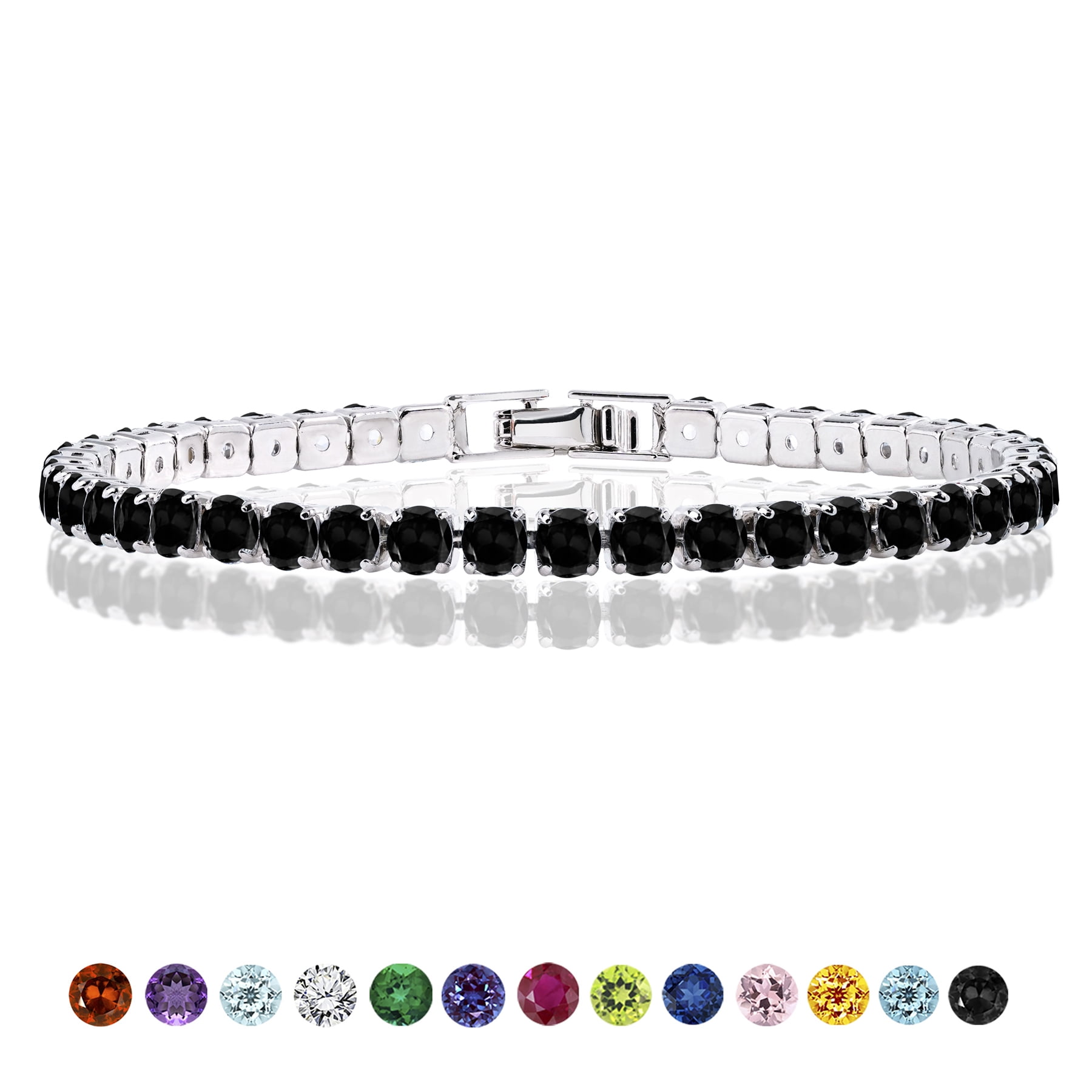 ●TATIANA● Set Pearl and Petite Cubic Ball Chain Bracelet S JeenMata 11 TCW Round Cut Black Cubic Zirconia - Tennis