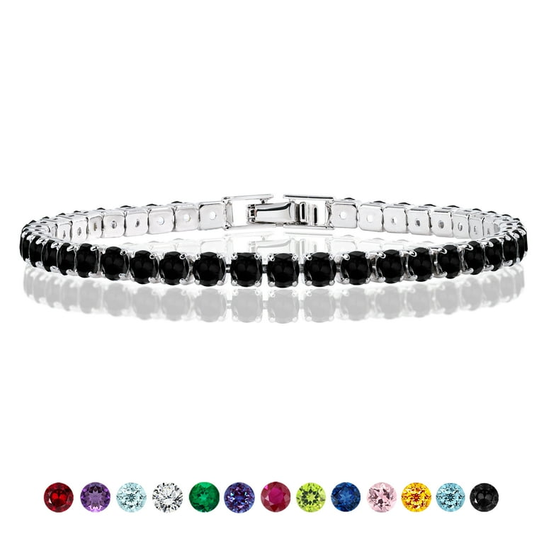 JeenMata 11 TCW Round Cut Black Cubic Zirconia Tennis Bracelet for Women in Eternity Design White Gold Plating Female Adult