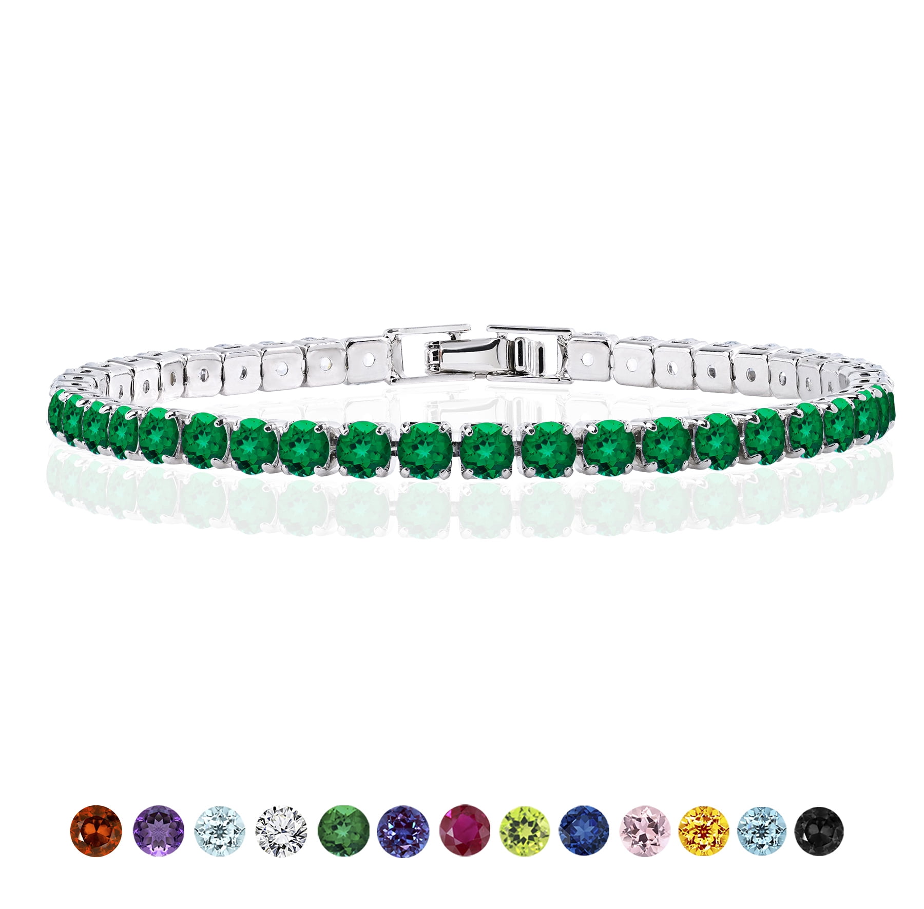 JeenMata 11 TCW Round Cut Emerald Tennis Bracelet, White Gold