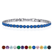 JeenMata 11 TCW September Blue Sapphire - Round Cut Birthstone Tennis Bracelet for Women in Eternity Design - White Gold Plating, Female, Adult