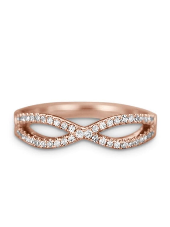 .15 ct Lab Grown Diamond Infinity Wedding Band - Twisted Stacking Ring - Pave Wedding Band - 10K Rose Gold