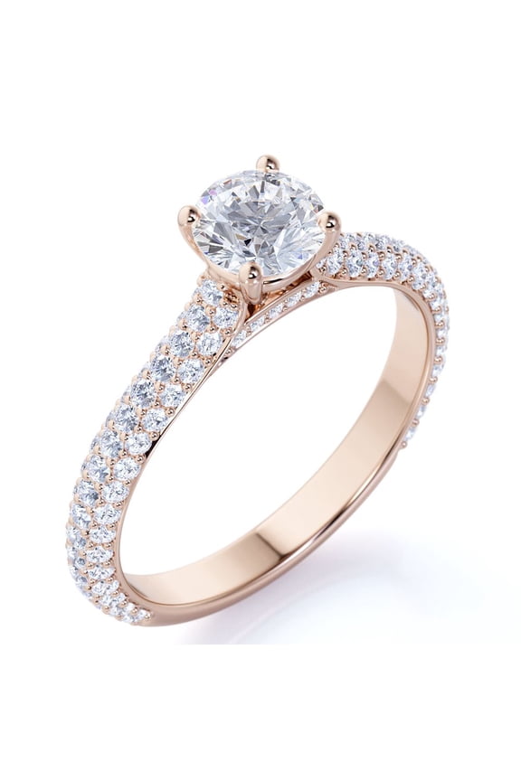 1.75 Carat Round Cut Moissanite Engagement Ring - Classic Engagement Ring - Cluster Ring - 18k Rose Gold Over Silver