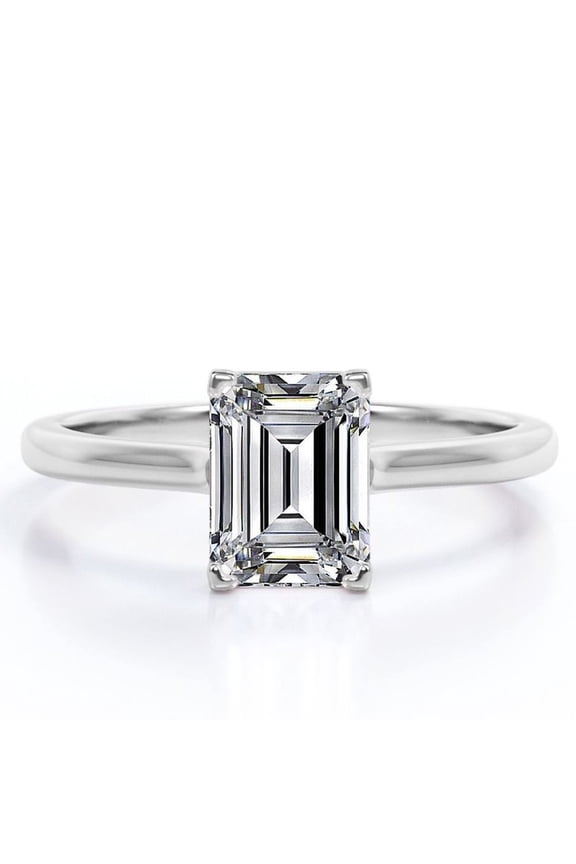 4 Carat Emerald cut Engagement Ring - Prong Setting - Solitaire Promise Ring in 18K White Gold Plating for Women
