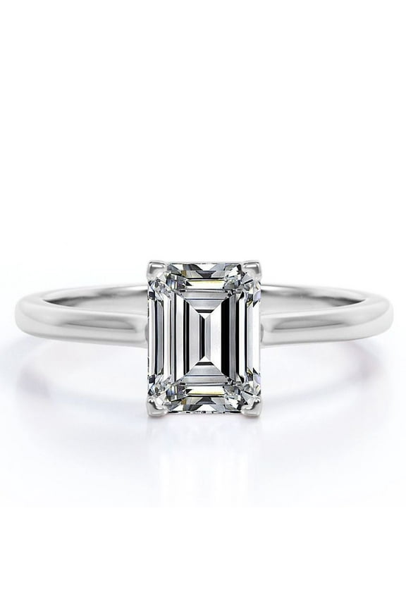 4 Carat Emerald cut Engagement Ring - Prong Setting - Solitaire Promise Ring in 18K White Gold Plating for Women