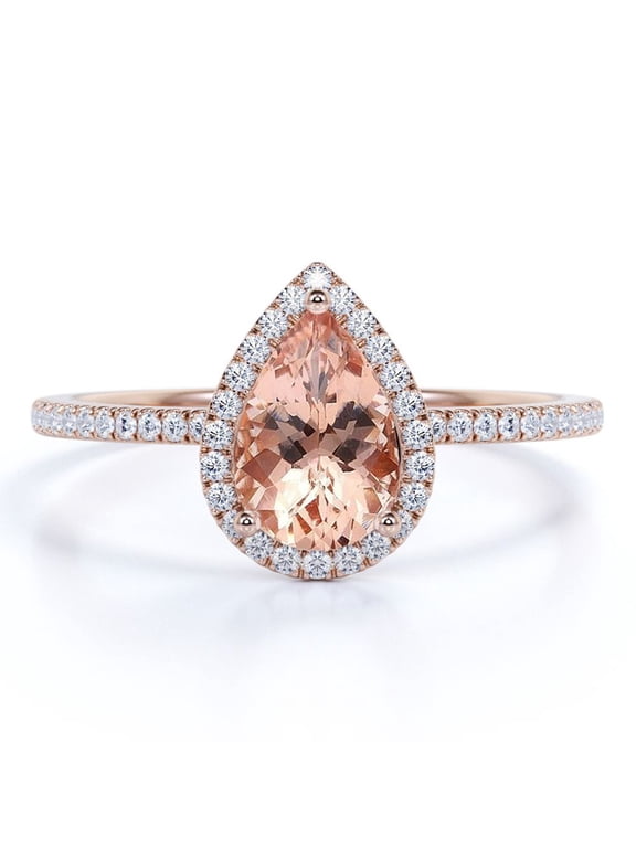 2.25 Carat Pear Cut created morganite and Moissanite Designer Engagement Ring On 18K Rose Gold Over Silver