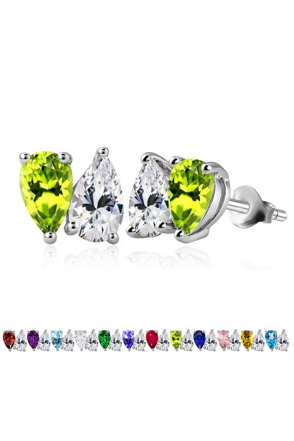 2.5 Carat Pear Cut August Birthstone Stud Earrings - Peridot & Cubic Zirconia Two Stone Earrings in 18K White Gold Plating for Women
