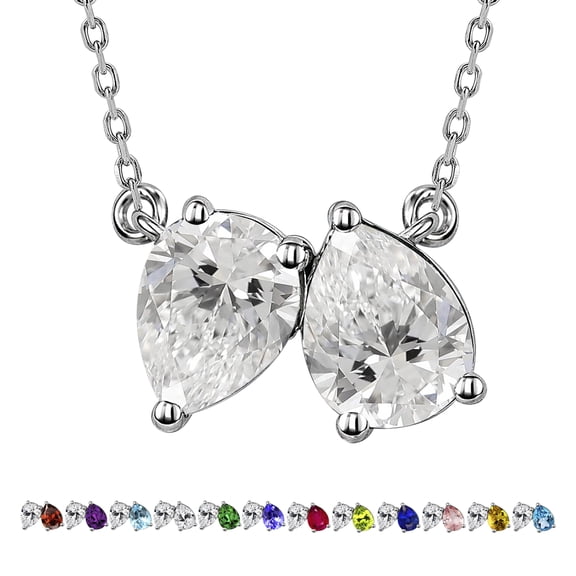 JeenMata 2.75 Carat April Birthstone Necklace - Pear Cut Two Stone Cubic Zirconia Necklaces in 18K White Gold Plating Gift for Women, Mother, Her