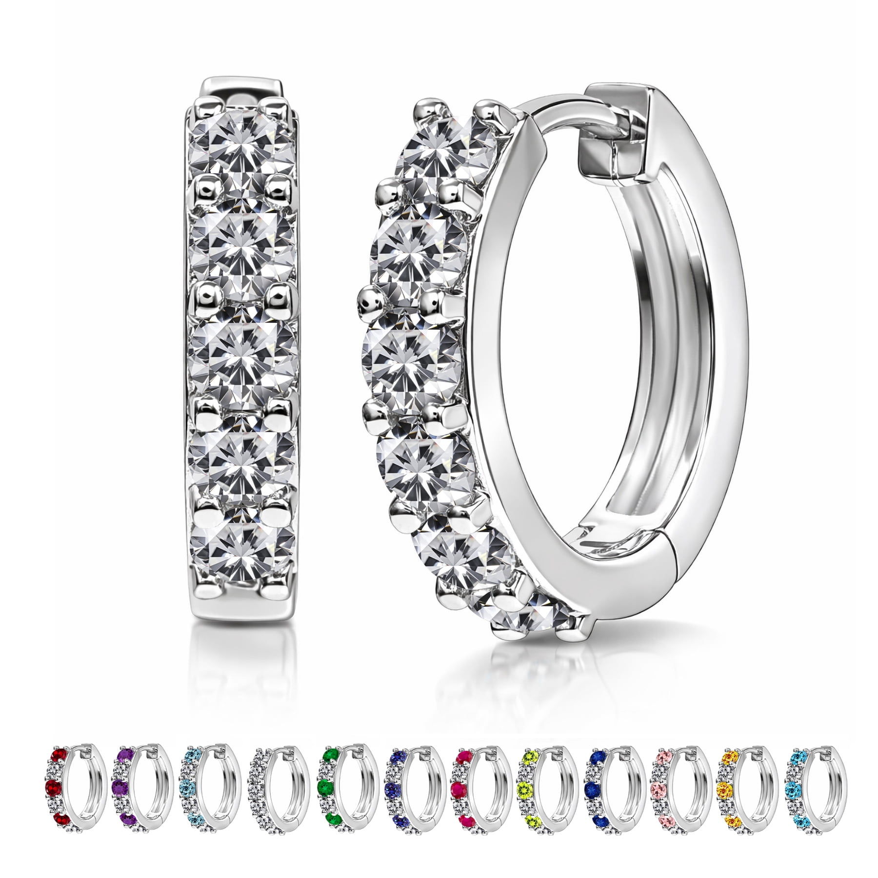 JeenMata Jewelry JeenMata 2 Carat April Birthstone - Cubic Zirconia Hoop Earring - Multicolor Birthstone Earrings in 18K White Gold Plating Gift for Women