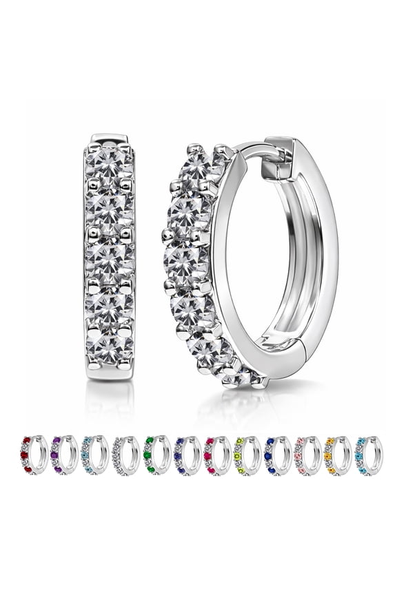 2 Carat April Birthstone - Cubic Zirconia Hoop Earrings - Multicolor Birthstone Earrings in 18K White Gold Plating for Women