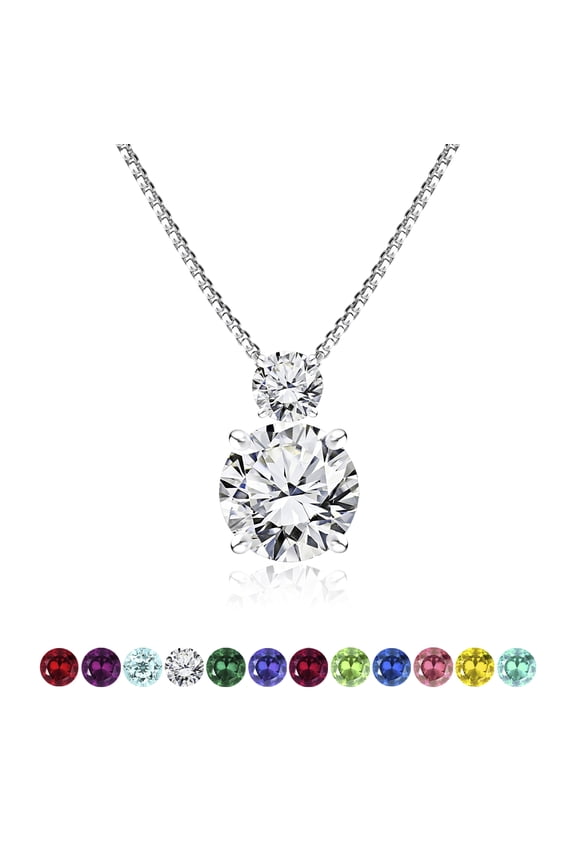 2 Carat April Birthstone Necklace - Dangling Round Cut Necklace Pendant in White Gold Plating