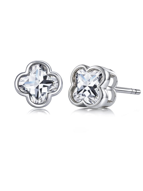 5.5 Carat Danity Flower Moissanite Stud - Floral Cut Earrings in 18K White Gold Plating for Women