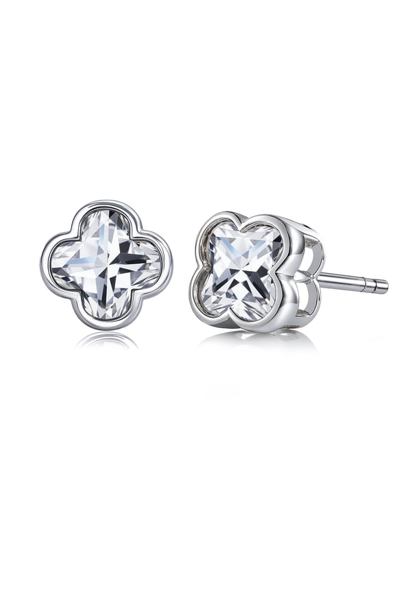 5.5 Carat Danity Flower Moissanite Stud - Floral Cut Earrings in 18K White Gold Plating for Women