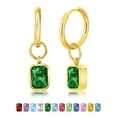 thumbnail image 1 of JeenMata 2 Carat Emerald Cut - Emerald - May Birthstone Bezel Huggie Hoop Earrings - Yellow Gold Plated, 1 of 8