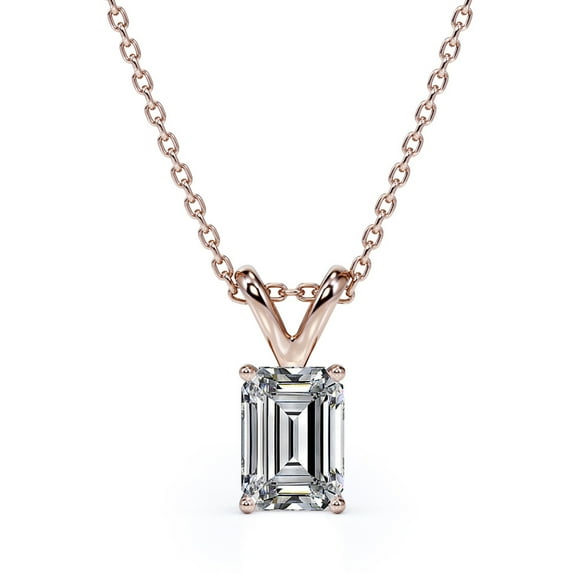 JeenMata 2 Carat Emerald Cut Moissanite - Charming Pendant Necklace - 18K Rose Gold Plating Over Silver