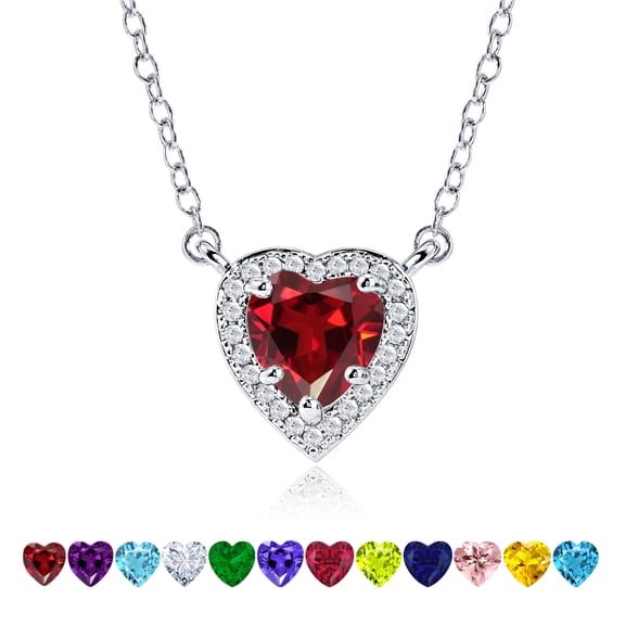 JeenMata 2 Carat Garnet - January Birthstone Elegant Heart Shaped Halo Pendant Necklace - 18K White Gold Plating for Women
