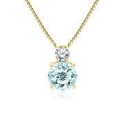 JeenMata 3.75 Carat March Aquamarine Birthstone Necklace - Dangling Round Cut Necklace Pendant in Yellow Gold Plating