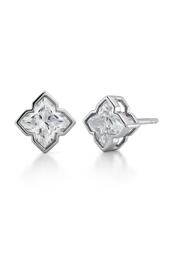 5.5 Carat Moissanite Flower Stud Earrings - 18K White Gold Plating for Women