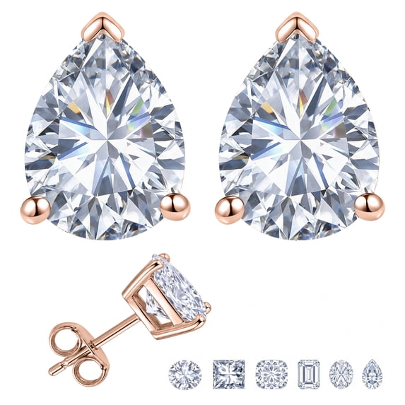 JeenMata 2 Carat Pear Solitaire Moissanite Stud Earrings for Women, Earrings for Men, 18K Rose Gold Plated, Hypoallergenic Earrings, D VS1, Stud Earring for Woman, Jewelry, Gift, Earrings