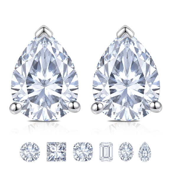 JeenMata 2 Carat Pear Cut Moissanite Minimalist Solitaire Stud Earrings in 18k White Gold Plating for Women