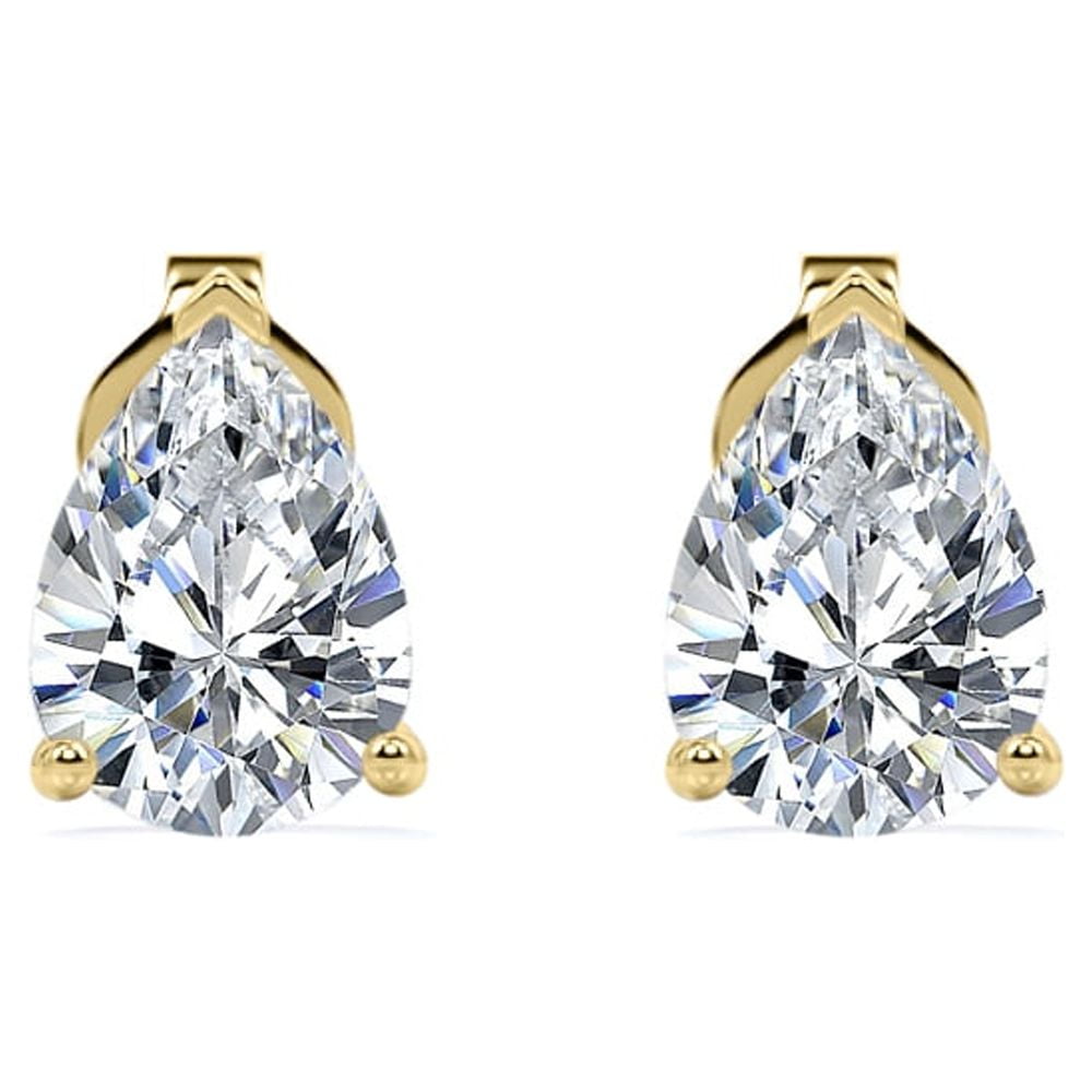JeenMata 2 Carat Pear Cut Moissanite Minimalist Solitaire Stud Earrings In  18K Yellow Gold Plating Over Silver