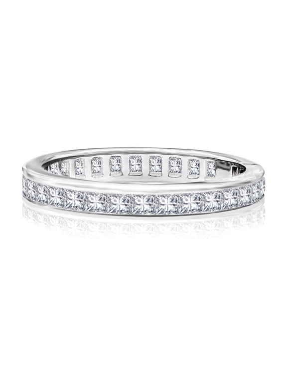 Stackable 2 Carat Princess Cut April - Cubic Zirconia - Birthstone Channel Set Wedding Band - Eternity Wedding Ring in 18K White Gold Over Silver