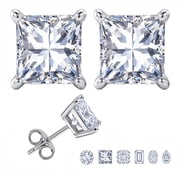 JeenMata 2 Carat Princess Solitaire Moissanite Stud Earrings for Women, Earrings for Men, 18K White Gold Plated, Hypoallergenic Earrings, D VS1, Stud Earring for Woman, Jewelry, Gift, Earrings