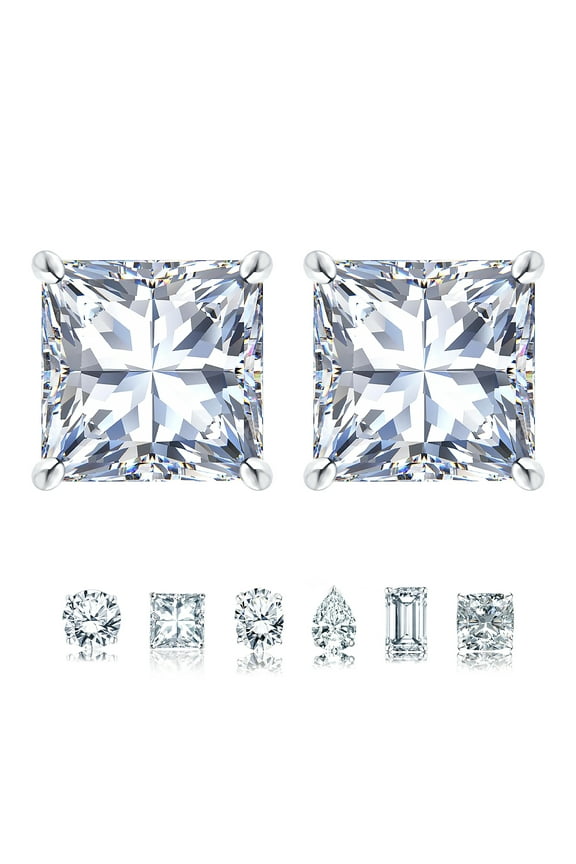2 Carat Princess Cut Moissanite 4 Prong Solitaire Stud Earrings in 18k White Gold Plating for Women