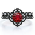 thumbnail image 1 of JeenMata 2 Carat Round Burmese Lab Created Ruby Bridal Ring Set - Vintage Ring - Antique Ring - 18k Black Gold over Silver, 1 of 7