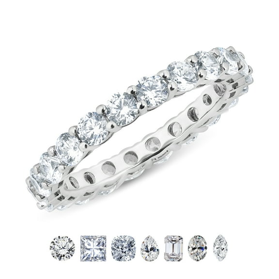 JeenMata 4 Carat Round Cut Eternity Wedding Band - Classic Prong Style Wedding Ring in White Gold Plating
