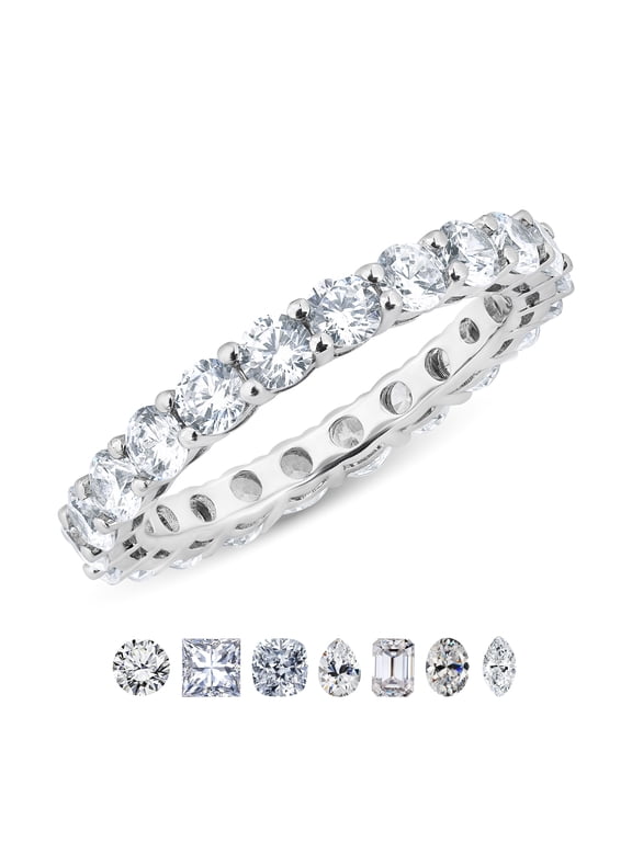 Stackable 3.75 Carat Round Cut Cubic Zirconia Eternity Anniversary Ring - Classic Prong Style Wedding Ring in White Gold Plating for Women