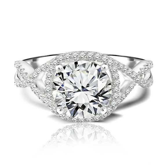 JeenMata 3.25 Carat Round Cut Infinity Engagement Ring - Cushion Halo - 18K Whtie Gold over Silver