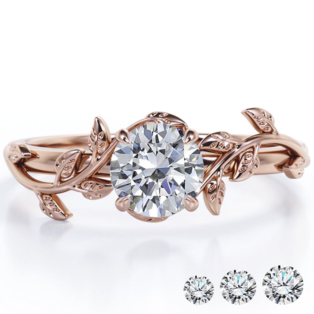 JeenMata 2 Carat Round Cut Moissanite Bohemian Engagement Ring - Vintage Moissanite Promise Ring - 18K Rose Gold Plating for Women
