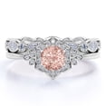 thumbnail image 1 of JeenMata 2 Carat Round Cut Pink Created Morganite and Moissanite Flower Engagement Ring Set - Bezel Eternity Wedding Band - 18k White Gold over Silver, 1 of 6