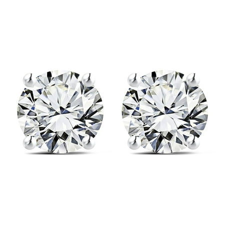 JeenMata 2 Carat Round Shaped Moissanite Solitaire Stud Earrings - 4 Prong - In 18K White Gold Plating Over Silver