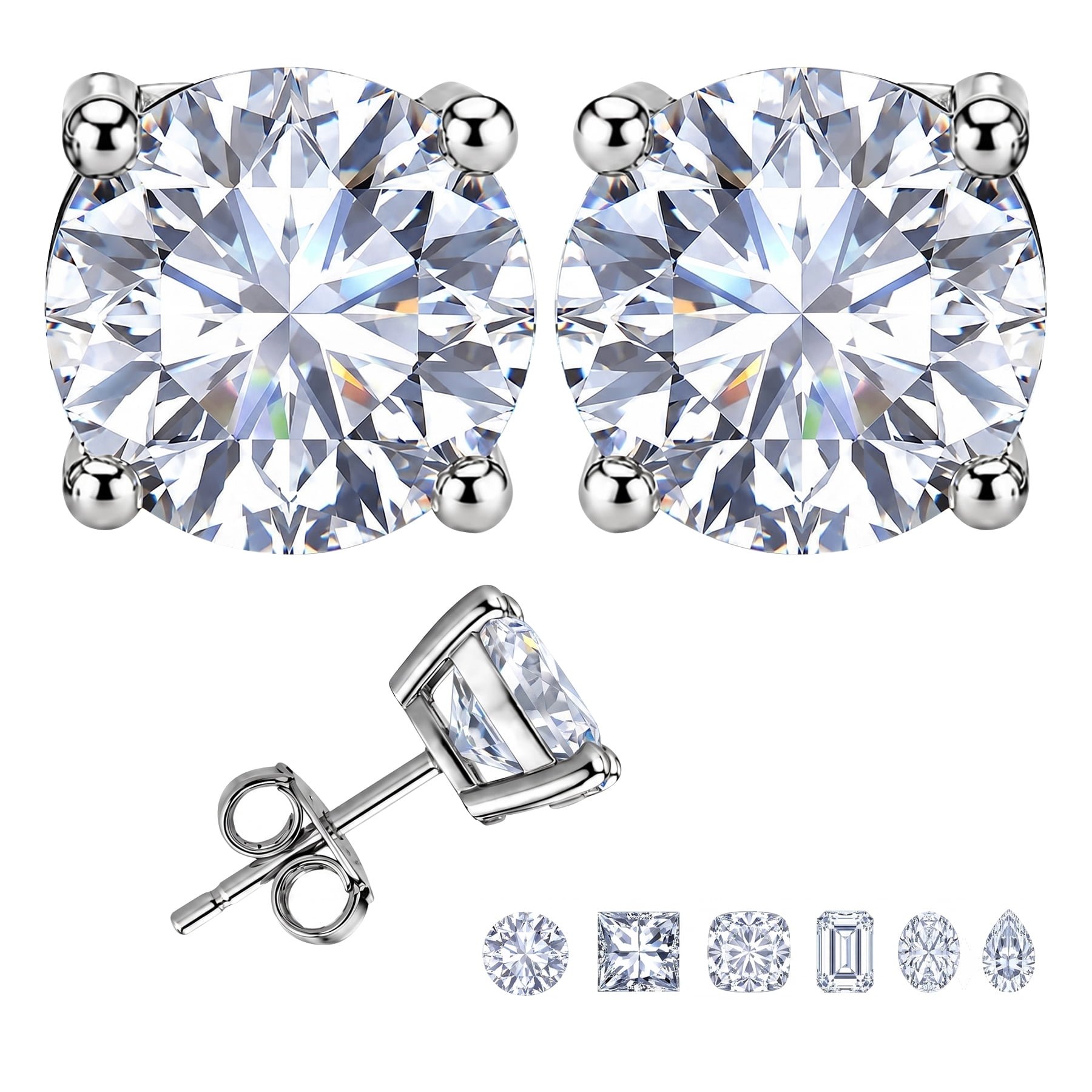 JeenMata Jewelry JeenMata 2 Carat Round Solitaire Moissanite Stud Earrings for Women, Earrings for Men, 18K White Gold Plated, Hypoallergenic Earrings, D VS1, Stud Earring for Woman, Jewelry, Gift, Earrings
