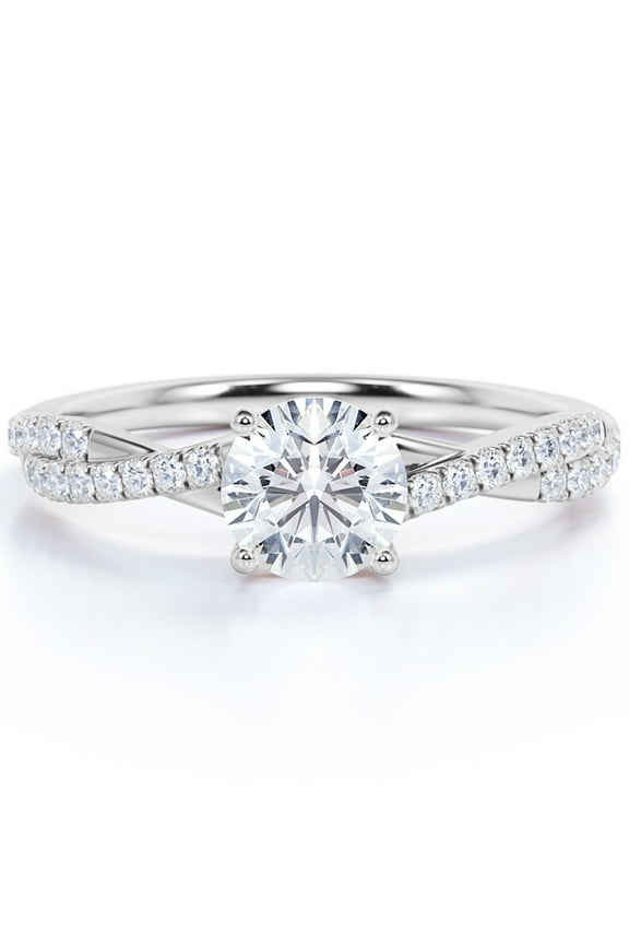 2 Carat infinity Round cut Moissanite Engagement Ring in 18K White Gold Plating for Women