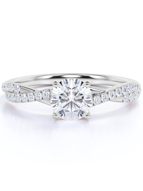 2 Carat infinity Round cut Moissanite Engagement Ring in 18K White Gold Plating for Women