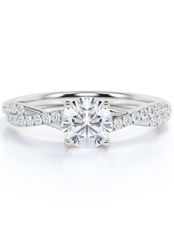 2 Carat infinity Round cut Moissanite Engagement Ring in 18K White Gold Plating for Women