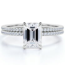 JeenMata 2 Emerald Cut Moissanite Wedding Ring Set in 18k White Gold Over Silver Elegant Ring