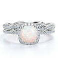 thumbnail image 1 of JeenMata 2 ct Cushion Cut Real Opal and Moissanite Bridal Ring Set in 18K White Gold over Silver, 1 of 7