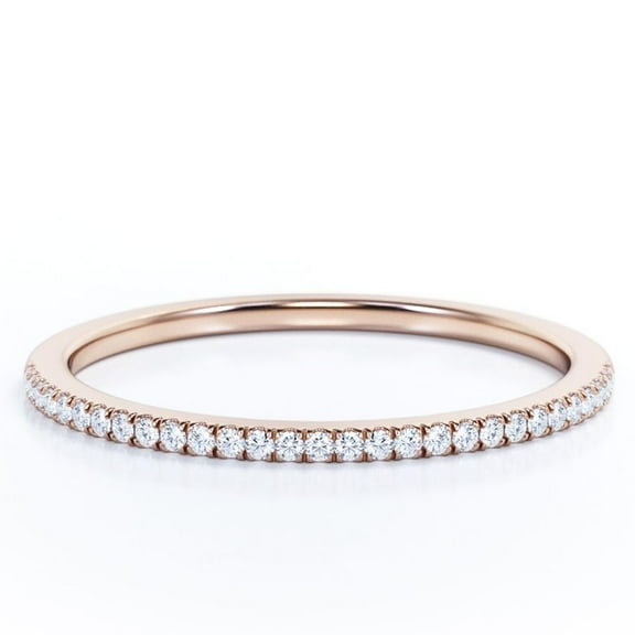 JeenMata .25 Carat Round Brilliant Real Diamond Semi Eternity Wedding Ring Band in 10k Rose Gold