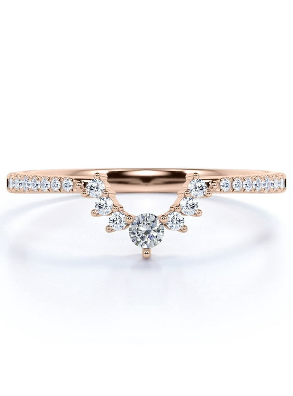 JeenMata .25 ct Diamond Crown Matching Ring Band - Contour Stackable Ring - Elegant Wedding Band - 10K Rose Gold