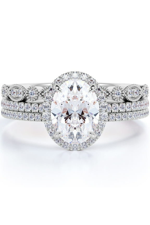 Unique 2 Carat Real Moissanite Wedding Trio Ring Set with Engagement Ring and 2 Wedding Bands in 18k Gold Plating for Women